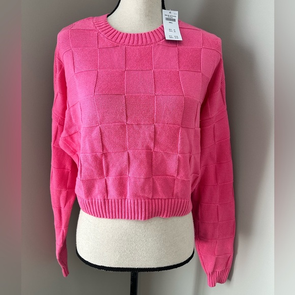Hollister Sweaters - Hollister Hot Pink Checkered Print Crew neck sweater